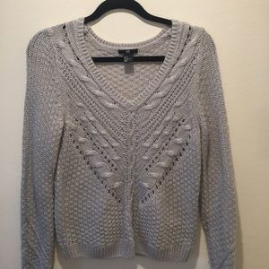 Small Gray V neck Cable knit sweater